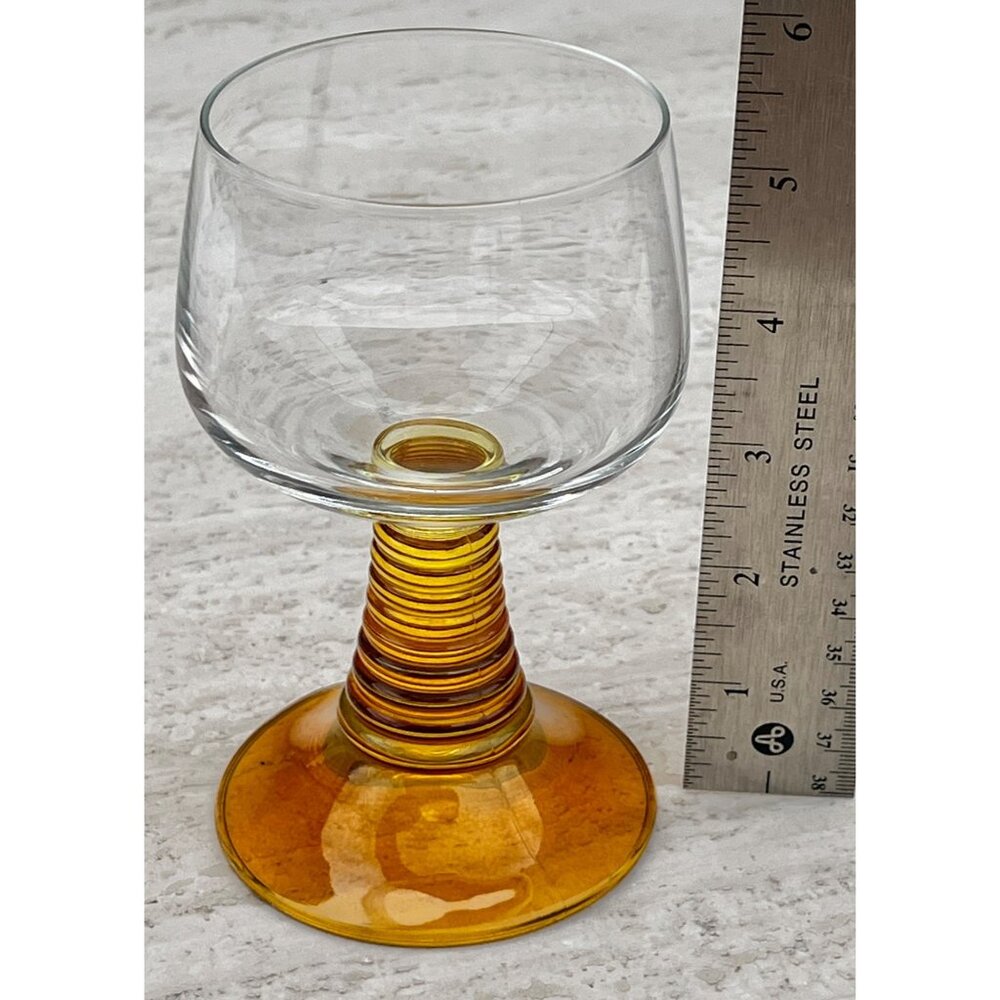 Vintage Schott Zwiesel Clear Wine Goblet With Amber Swirl Stem 5.5" Tall Glasswa